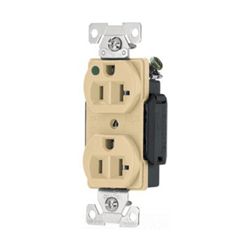 Eaton Arrow Hart extra heavy-duty hospital grade duplex receptacle, #14-10 AWG, 20A, Healthcare, Flush, 125V, Back and side, Ivory, Brass, High-impact nylon face, Glass-filled nylon base, 5-20R, Duplex, Screw, Glass-filled nylon, Core pack