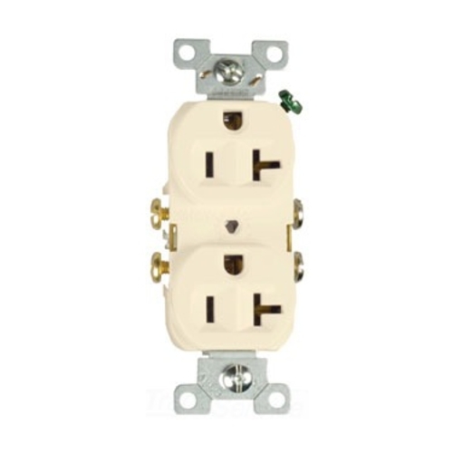 Eaton commercial specification grade duplex receptacle, #14-10 AWG, 20A, Commercial, Flush, 125V, Side wire, Almond, Brass, High-impact nylon, PVC, 5-20R, Duplex, Screw, PVC, Core pack