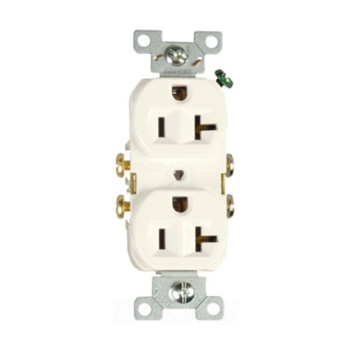 Eaton commercial specification grade duplex receptacle, #14-10 AWG, 20A, Commercial, Flush, 125V, Side wire, Light almond, Brass, High-impact nylon, PVC, 5-20R, Duplex, Screw, PVC, Core pack