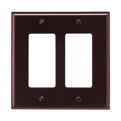 Eaton Decorator / GFCI wallplate, Brown, Decorator Cutout, Polycarbonate, Two- gang, Mid-size