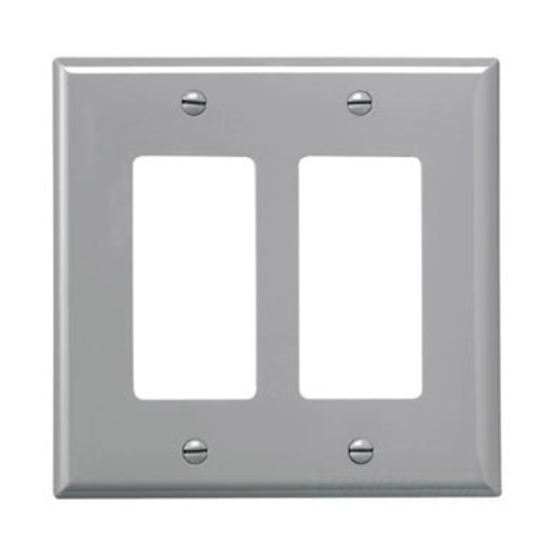 Eaton Decorator / GFCI wallplate, Gray, Decorator Cutout, Polycarbonate, Two- gang, Mid-size