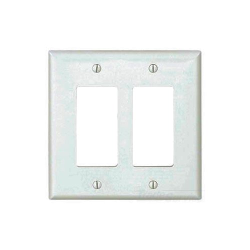 Eaton Decorator / GFCI wallplate, White, Decorator Cutout, Polycarbonate, Two- gang, Mid-size