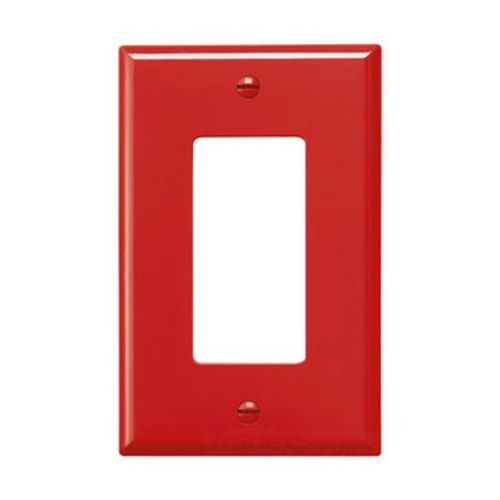 Eaton Decorator / GFCI wallplate, Red, Decorator Cutout, Polycarbonate, Single- gang, Mid-size