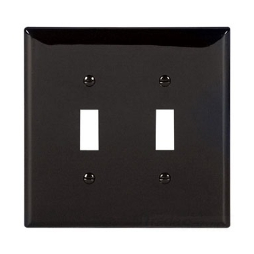 Eaton Toggle wallplate, Black, Toggle Cutout, Polycarbonate, Two- gang, Mid-size