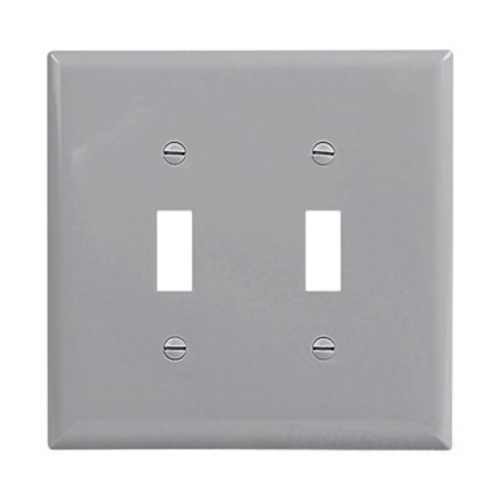 Eaton Toggle wallplate, Gray, Toggle Cutout, Polycarbonate, Two- gang, Mid-size