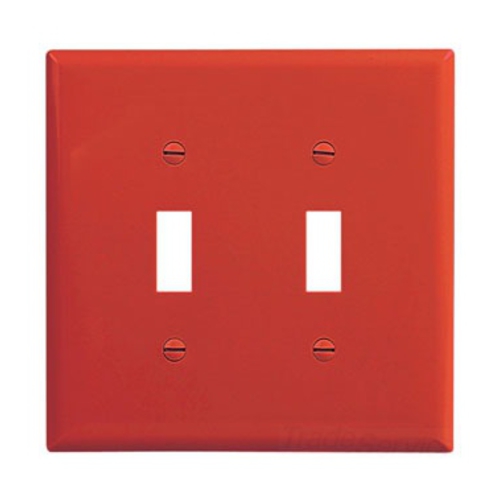Eaton Toggle wallplate, Red, Toggle Cutout, Polycarbonate, Two- gang, Mid-size