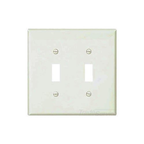 Eaton Toggle wallplate, White, Toggle Cutout, Polycarbonate, Two- gang, Mid-size