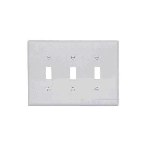 Eaton Toggle wallplate, White, Toggle Cutout, Polycarbonate, Three- gang, Mid-size