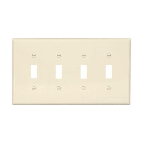 Eaton Toggle wallplate, Lt. Almond, Toggle Cutout, Polycarbonate, Four- gang, Mid-size