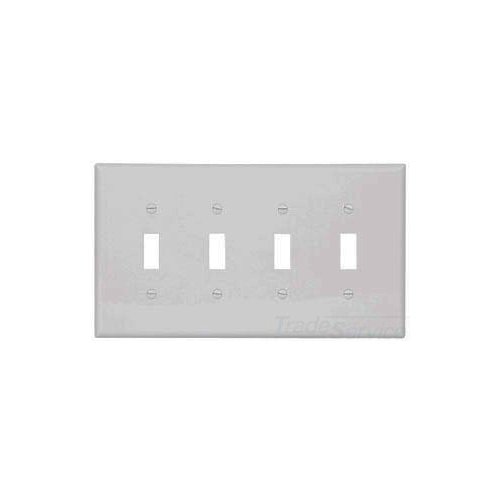 Eaton Toggle wallplate, White, Toggle Cutout, Polycarbonate, Four- gang, Mid-size