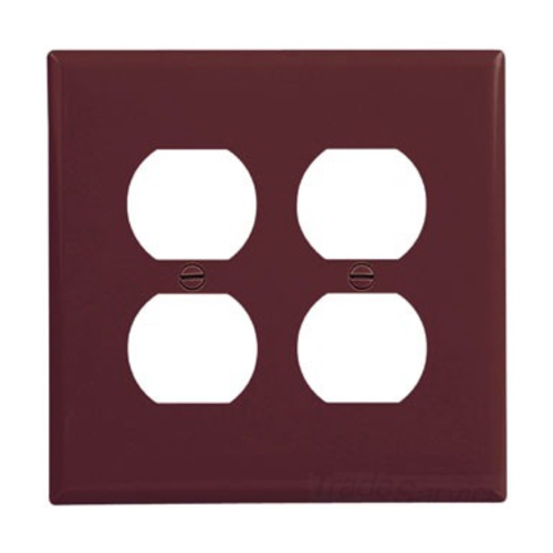 Eaton Duplex receptacle wallplate, Brown, Duplex receptacle Cutout, Polycarbonate, Two- gang, Mid-size