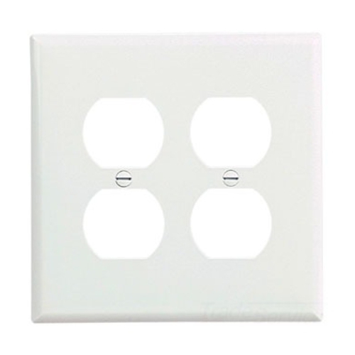 Eaton Duplex receptacle wallplate, White, Duplex receptacle Cutout, Polycarbonate, Two- gang, Mid-size