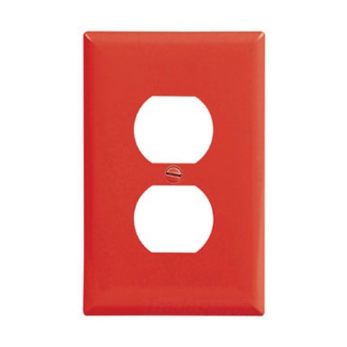 Eaton Duplex receptacle wallplate, Red, Duplex receptacle Cutout, Polycarbonate, Single- gang, Mid-size