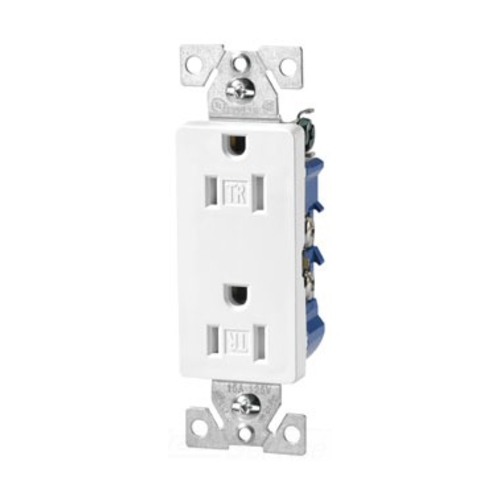 Eaton residential grade decorator duplex receptacle,#14-10 AWG,15A,Flush,125V,Side and push,Brown,Brass,Impact-resistant thermoplastic face,PVC body,5-15R,2-pole,3-wire,Duplex,Screw,Thermoplastic,Tamper resistant,box pckg