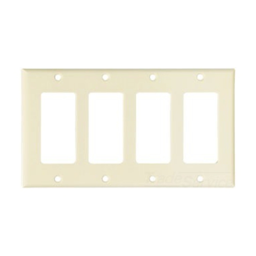 Eaton Decorator / GFCI wallplate, Almond, Decorator Cutout, Thermoset, Four- gang, Standard, ED Box