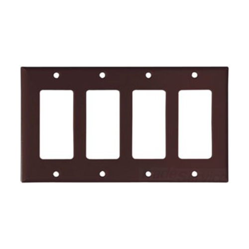 Eaton Decorator / GFCI wallplate, Brown, Decorator Cutout, Thermoset, Four- gang, Standard, ED Box