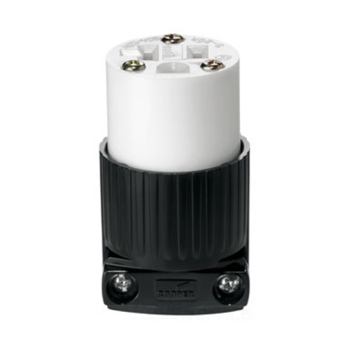 Eaton Arrow Hart ultra grip straight blade connector, #16-12 AWG, 20A, Industrial, 125V, Back wire, Black and white, Brass, Nylon, 5-20R, Two-pole, three-wire, grounding, Screw, 0.33-0.66