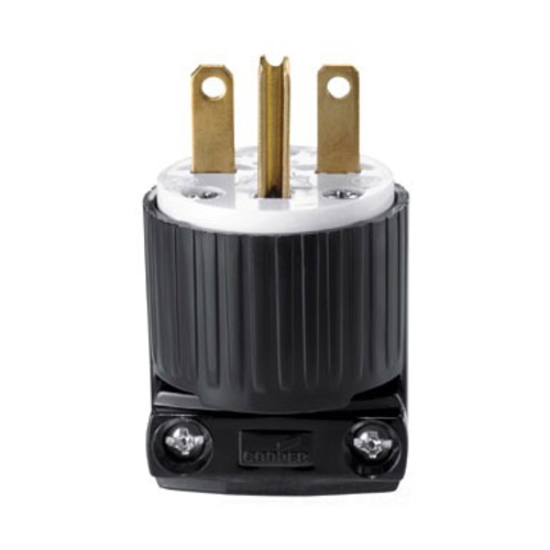 Eaton Arrow Hart ultra grip straight blade plug, #18-12 AWG, 15A, Industrial, 250V, Back wire, Black and white, Brass, Nylon, 6-15P, Two-pole, three-wire, grounding, Screw, 0.33-0.66