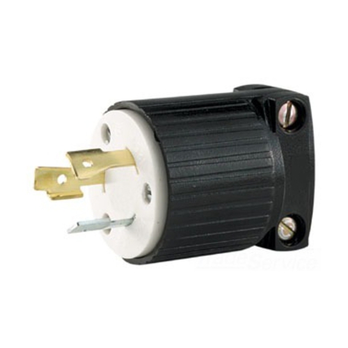 Eaton safety grip locking plug, #16-12 AWG, 20A, Industrial, 125V, Back wiring, Black, white, Ultra grip, L5-20, Two-pole, Three-wire, Nylon