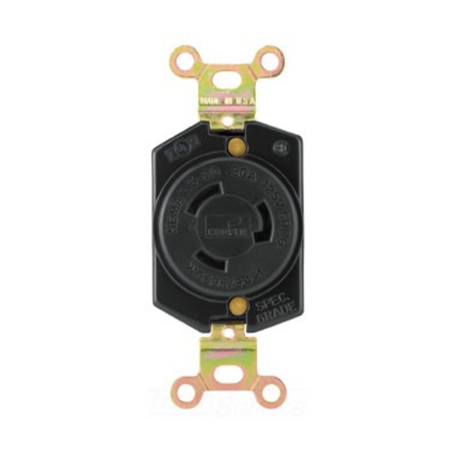 Eaton safety grip locking receptacle, 20A, Industrial, 125V, Back wiring, Black, Single, L5-20, Two-pole, Three-wire, Glass-filled nylon
