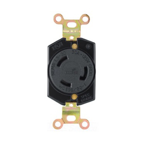 Eaton locking receptacle, #18-10 AWG, 30A, Industrial, 125V, Back wiring, Black, Single, L5-30, Two-pole, Three-wire, Glass-filled nylon