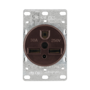 Eaton power device receptacle, #12 - 4 AWG, 30A, Flush, 250V, Back, Black, NEMA 6-30R, Two-pole, Three-wire, Two-pole, three-wire, grounding, Screw, Glass-filled nylon, Power