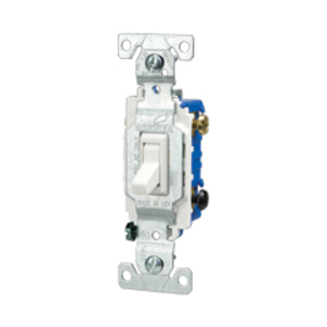 Eaton toggle switch, #14-10 AWG, 15A, Wall, 120V, Side and push, Grounding, Ivory, Four-way, Polycarbonate