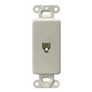 4-Conductor Telephone Jack Decorator Insert, White, Thermoplastic, Surface, type 625, Decorator, 4-conductor jack, RJ11, RJ14, Jack