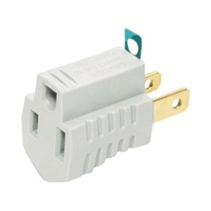 Eaton grounding adapter, Single outlet, 15A, 125V, Gray, Thermoplastic, 5-15R, NEMA 5-15R
