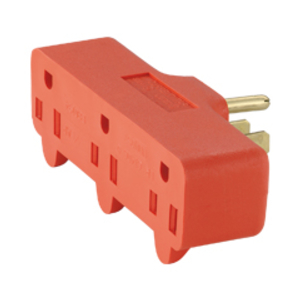 Eaton three outlet cube tap, Single receptacle to 3 outlets, Polarized, 15A, 125V, Orange, Thermoplastic, 5-15R, NEMA 5-15R