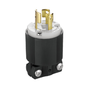Eaton safety grip locking connector, #14-10 AWG, 10A, 15A, Industrial, 125/250V, Back wiring, Black, white, Brass, Safety grip, Non-NEMA, Three-pole, Three-wire, Glass-filled nylon, 0.33 to 0.66 in