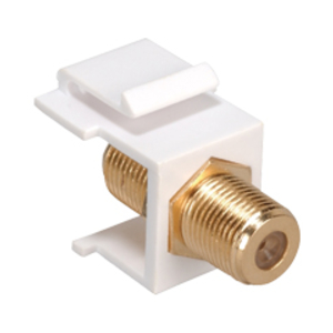 Eaton Modular jacks and adapters, Coax type F insert adapter, Commercial, residential video applications, Flush, snap-in, White, Modular adapter, Coaxial type F jack, IDC termination, Thermoplastic, 0° to 40°C, RG-6, type F
