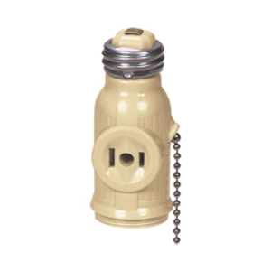 Eaton socket adapter, One socket to one socket with two 250W NEMA 1-15R outlets, Pull chain switch, 125V, Medium base, Brown, Thermoplastic, 1-15R, NEMA 1-15R, 660W