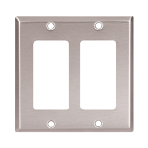 Eaton Decorator / GFCI wallplate, Stainless steel, Decorator Cutout, Stainless steel, Four- gang, Standard, ED Box