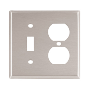 Eaton Combination wallplate, Stainless steel, Toggle, Decorator Cutout, Stainless steel, Two- gang, Standard, ED Box