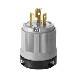 Eaton safety grip locking plug, #16-12 AWG, 20A, Industrial, 125/250V, Back wiring, Gray, Safety grip, Non-NEMA, Three-pole, Three-wire, Nylon, 0.38 to 1 in