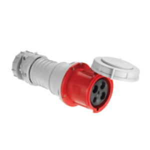 Eaton Arrow Hart pin and sleeve connector, IP69K Rated, #4 -1/0 AWG, #12 - #16 AWG (pilot), 100A, 3Ø 480V, Back wire, Red, Nickel plated brass, IP67, Nylon, 3-pole, 4-wire, 0.97-1.94in (2.46-5.00cm), Female, 20 HP, 3PH
