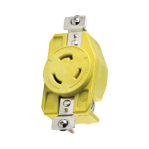Eaton corrosion resistant locking receptacle, #14-10 AWG, 20A, Industrial, 125V, Back and side wiring, Yellow, Single, Corrosion resistant, L5-20, Two-pole, Three-wire, Thermoplastic