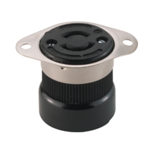 Eaton safety grip locking flanged outlet , #14-8 AWG, 20A, Industrial, 250V, Side wiring, Black, white, L2-20, Two-pole, Two-wire, Nylon, -40° to 105°C