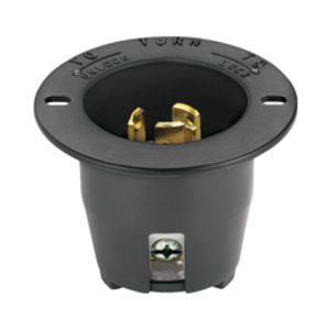 Eaton safety grip locking flanged inlet, #14-8 AWG, 15A, Industrial, 250V, Back wiring, Black, L6-15, Two-pole, Three-wire, Nylon, -40° to 75°C