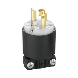 Eaton safety grip locking plug, #16-12 AWG, 15A, Industrial, 277V, Back wiring, Black, white, Safety grip, L7-15, Two-pole, Three-wire, Nylon, 0.38 to 1 in, -40° to 60°C