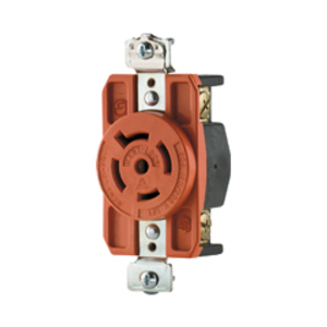 Eaton locking receptacle, #14-8 AWG, 20A, Industrial, 120/208V, Back and side wiring, Orange, Single, L21-20, Four-pole, Five-wire, Glass-filled nylon