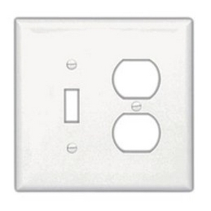 Eaton Combination wallplate, Ivory, Toggle, Toggle, Duplex receptacle Cutout, Polycarbonate, Three- gang, Mid-size